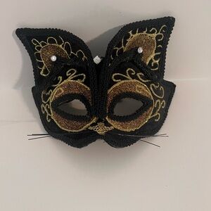 Embellished Black & Gold Cat Masquerade Mask